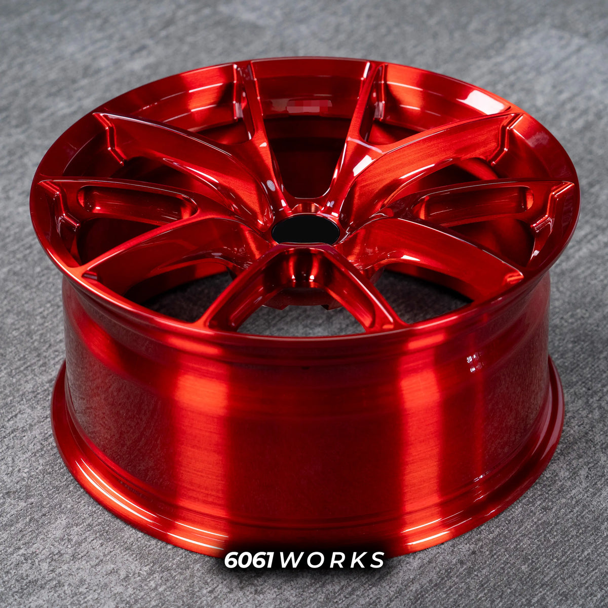 BMW M2 G87 19 inch custom forged wheels | Apex VS-5RS style Glossy Candy Red finish, top-down angled profile view showing full wheel width and inner barrel