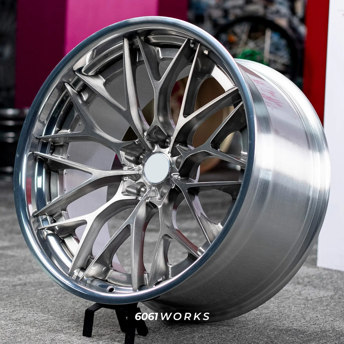 Ferrari 488 21 22 inch S200 style 2-piece forged wheels | Brushed Face Polished Lip 3/4 view