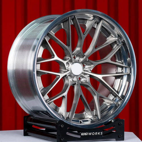 Custom forged 2-piece wheels S200 style for Ferrari F12 Berlinetta 21 22 inch | Brushed Face with Polished Lip side profile