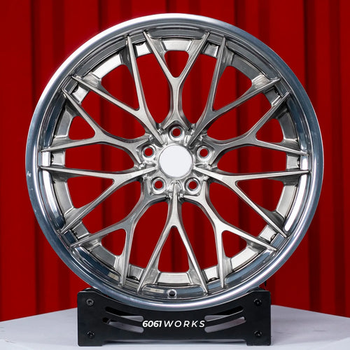 Ferrari F12 Berlinetta 21 22 inch custom forged 2-piece wheels | S200 style Brushed Face with Polished Lip straight front view