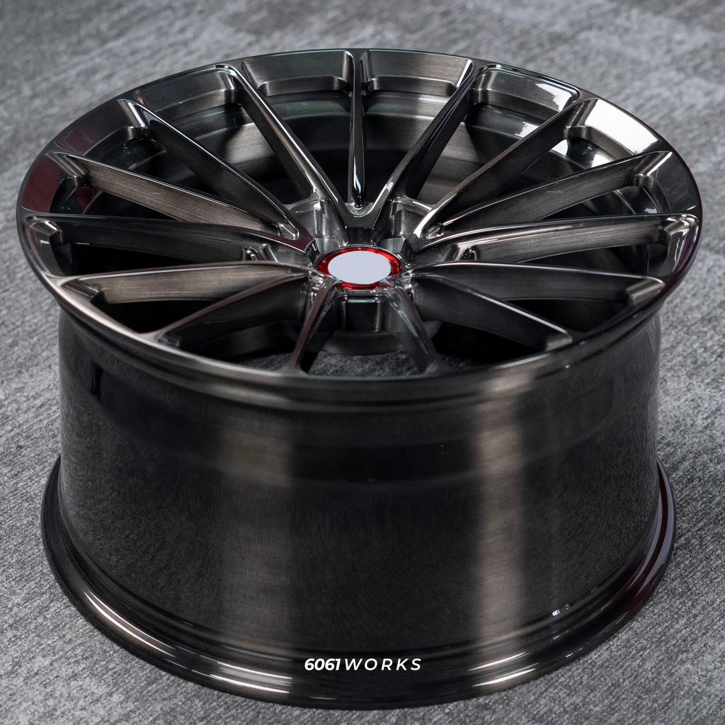 Ferrari Roma 21 22 inch custom forged wheels Anrky AN19 style | Brushed with Dark Coating wheel profile angle