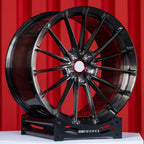 Custom forged wheels Anrky AN19 style for Ferrari SF90 Stradale 21 22 Inch | Brushed with Dark Coating front view on stand
