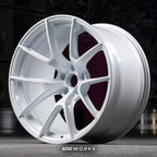 Custom forged wheels Apex VS-5RS style for Mazda RX-7 FD 17 inch | Gloss White, angled view on stand