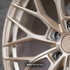 6061works Anrky AN10 style custom forged 20 21 inch wheels for McLaren 720S | Satin Gold, close up on spokes