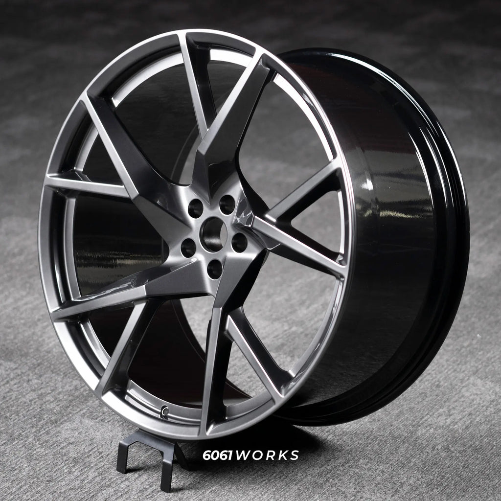Mercedes Benz G Wagon G63 AMG W464 W463A 24 inch custom forged wheels | Mansory YN.5 style Satin Gunmetal, offset angled view on stand