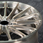 Mercedes-Benz S Class Coupe S63 AMG C217 20 inch custom forged wheels | P103SC style Brushed with Gold coating finish, detailed macro view on gold brushed spoke edges and outer rim lip