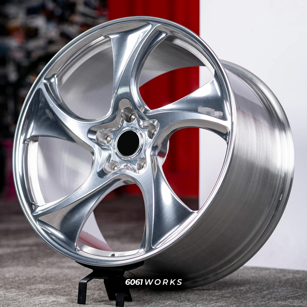 Porsche Taycan 21 inch custom forged wheels | 522M style Polished finish, dynamic side-angle view highlighting deep concave face and polished finish