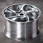 Porsche Taycan 21 inch custom forged wheels | 522M style Polished finish, top-down angled profile view showing full wheel width and inner barrel