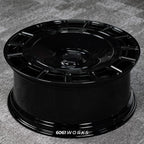Rolls Royce Phantom 24 inch custom forged wheels | Mansory FD.15 style Gloss Black, angled profile display view on stand