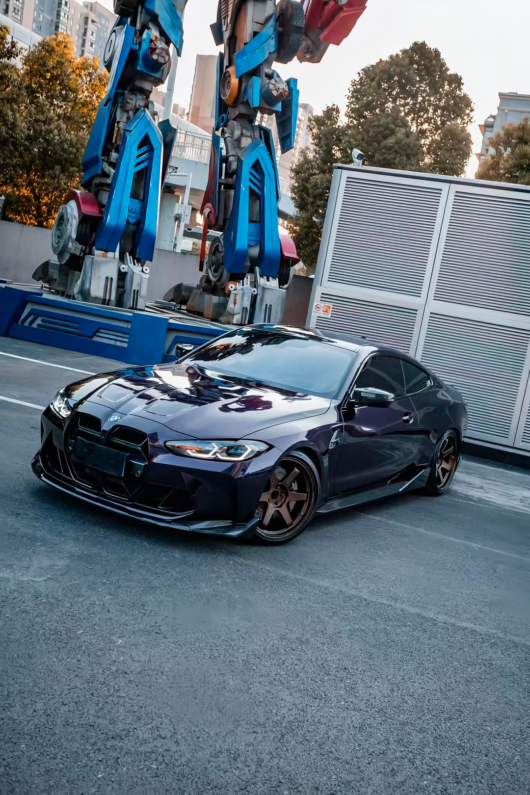 Volk TE37 style forged monoblock wheels on BMW M4 G82 — full car view