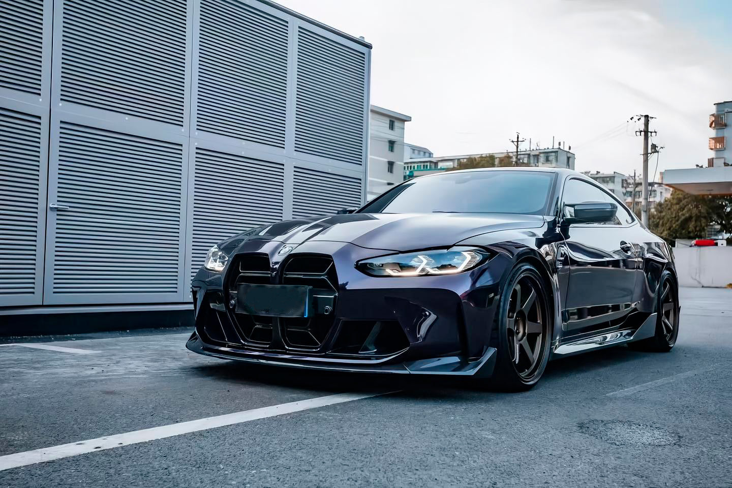 Volk TE37 style forged monoblock wheels on BMW M4 G82 — front view