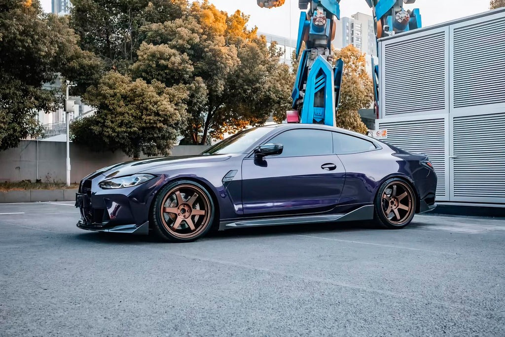 Volk TE37 style forged monoblock wheels on BMW M4 G82 — side profile