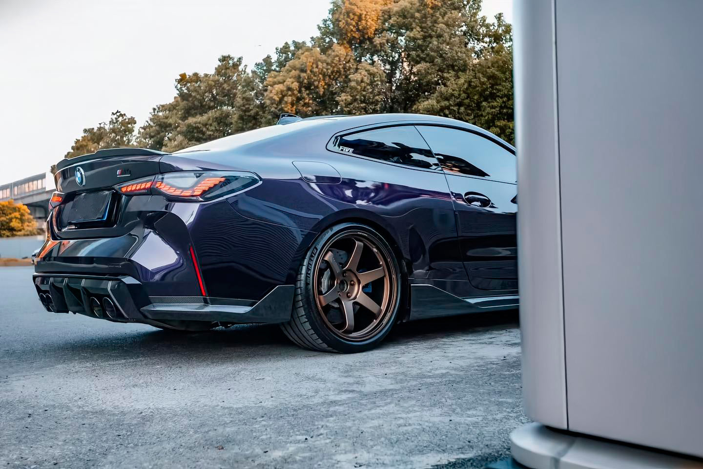 Volk TE37 style forged monoblock wheels on BMW M4 G82 — rear wheel detail