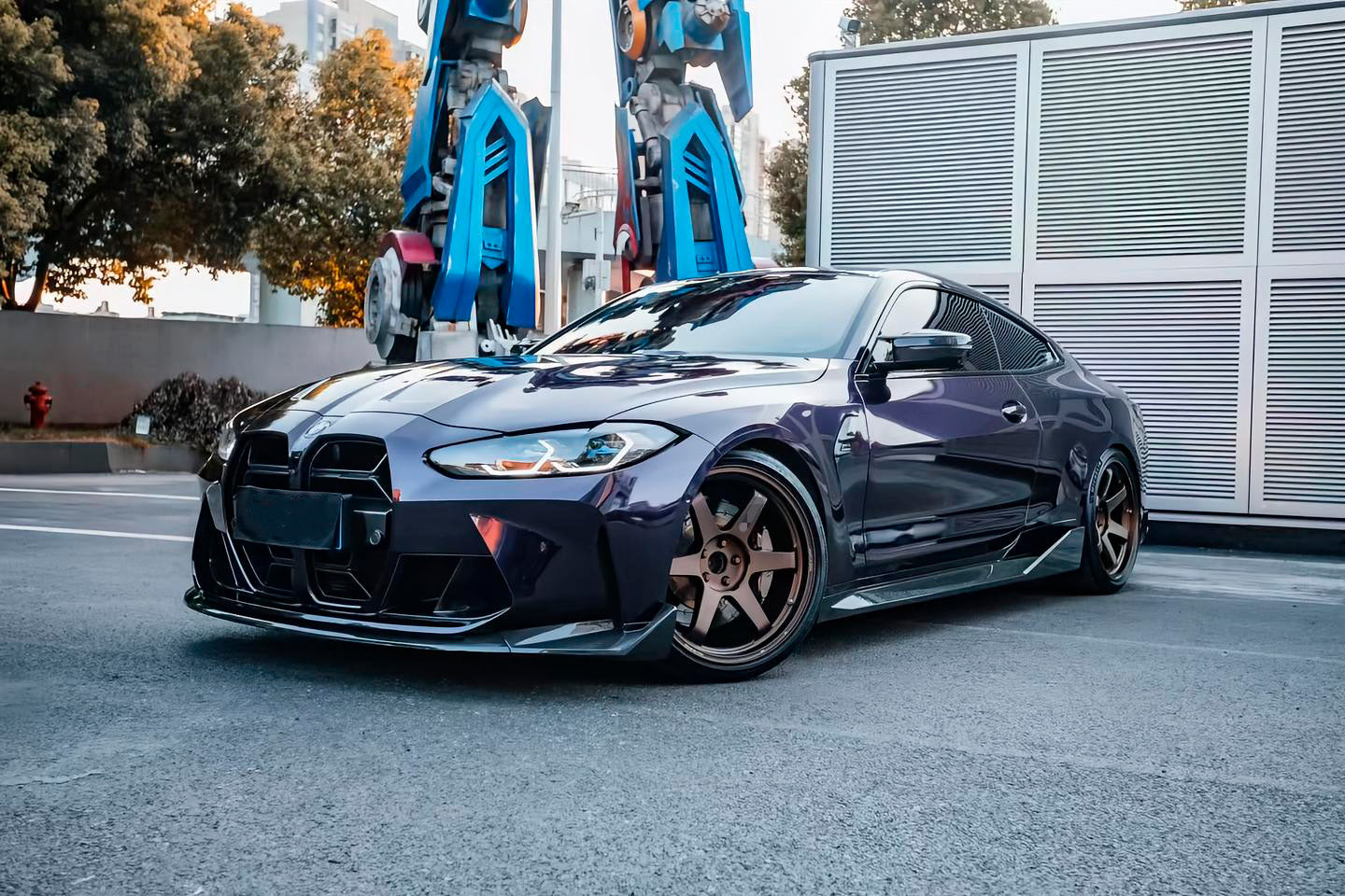 Volk TE37 style forged monoblock wheels on BMW M4 G82 — front view